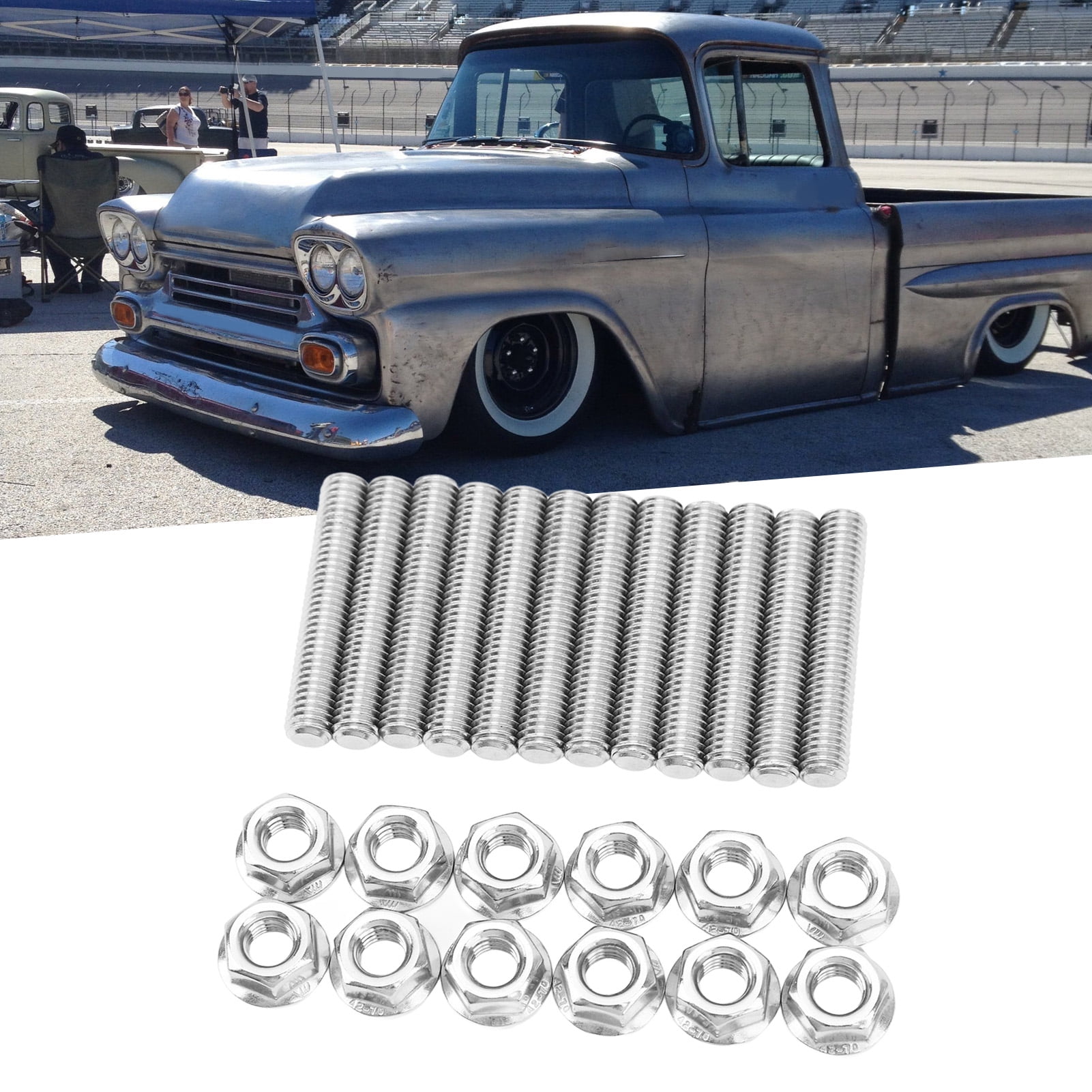 Exhaust Manifold Header Stud Kit, Cylinder Head Kit Polished Stainless