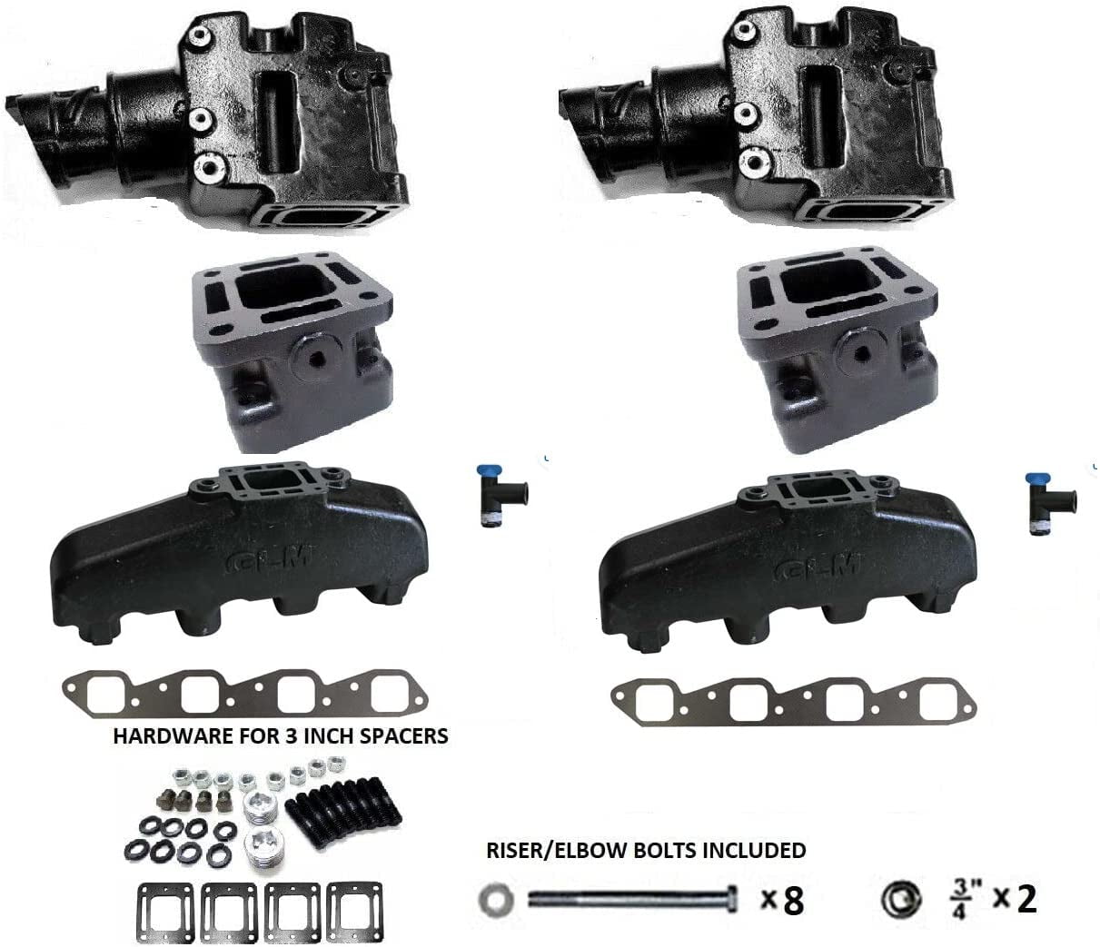 Exhaust Manifold Riser / Elbow Set Compatible with Mercruiser 7.4, 8.2 ...