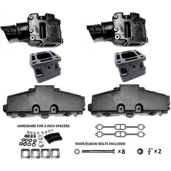 Exhaust Manifolds Risers Elbows Spacers Kit Package Set Compatible with 5.0 5.7 305 350 Mercruiser 5.0L 5.7L V8 1983-2001 by FASWORX