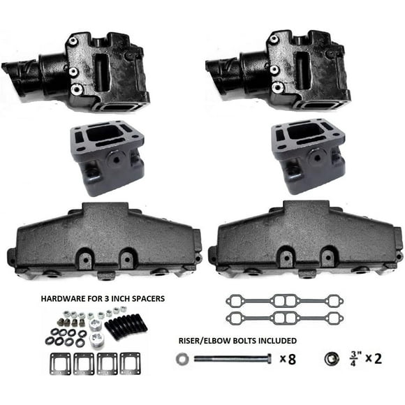 Exhaust Manifolds Risers Elbows Spacers Kit Package Set Compatible with 5.0 5.7 305 350 Mercruiser 5.0L 5.7L V8 1983-2001 by FASWORX