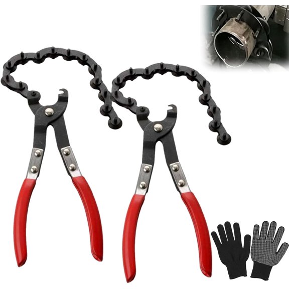 Exhaust Pipe Cutter Chain Plier for Auto Repair, Exhaust Pipe Chain Cutter, Tailpipe Muffler Repair Snip for Carbon Steel, PVC & Copper, One-Handed Rotation for Tight Spaces (2PC)