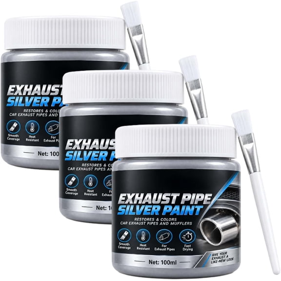 Exhaust Pipe Silver Restoration Paint, No-Rust Metallic Silver Paint,Heat Resistant, Fast Drying, Smooth Coverage, Includes Brush, Restores & Colors