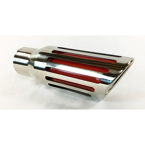 Exhaust Tip 2.25" Inlet 3.50 Dia 10.00" Long  B Body Universal Slotted Stainless WMBU35010-225-RST Wesdon Exhaust Tip
