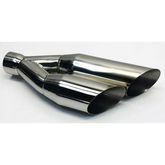 Exhaust Tip 2.50" Inlet 3.50" Dual Outlet 18.00" Long Stainless Single Wall Sideways Slant Wesdon Exhaust Tip