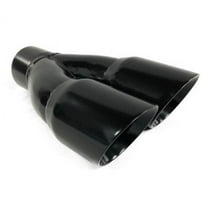 Exhaust Tip 2.50&quot; Inlet Dual 3.00  X 9.50 Long Round Double Wall High Temp Black Stainless Wesdon Exhaust Tip
