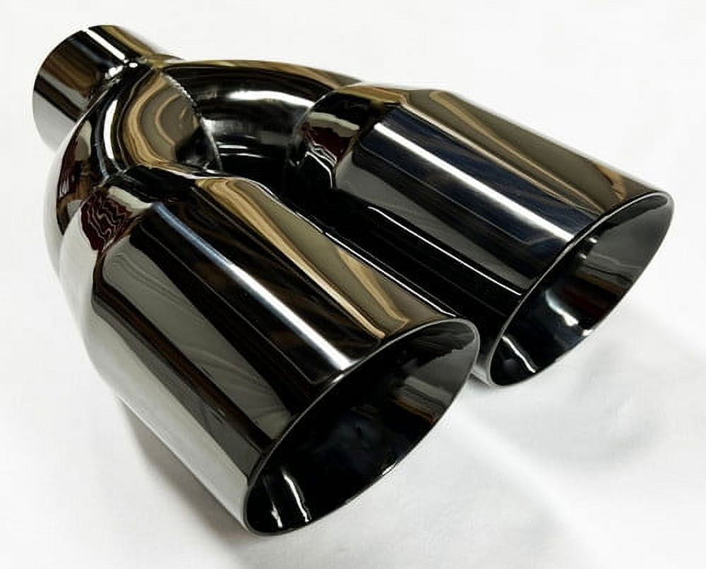 Wesdon Exhaust Tip 2.5" Inlet, Dual 4" X 12" Round – Double Wall Black Chrome Graphite 304 Stainless Steel For Cars & Trucks