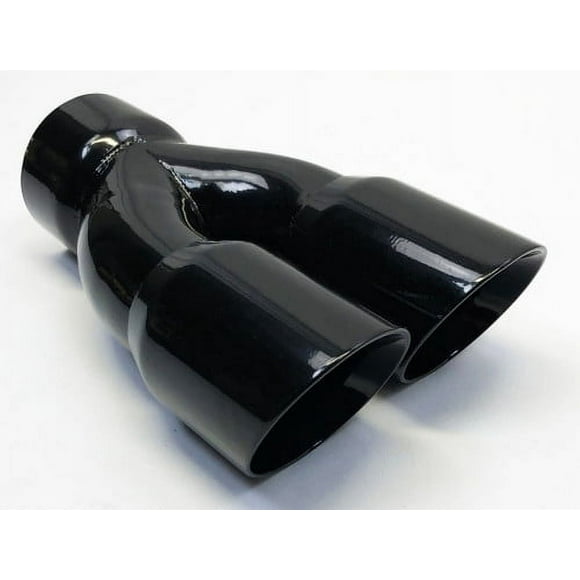 Exhaust Tip 3.00" Inlet Dual 3.00 X 9.75 Long Round Double Wall Black 304 Stainless Steel WDWR300975-300-GBK-SS Wesdon Exhaust Tip