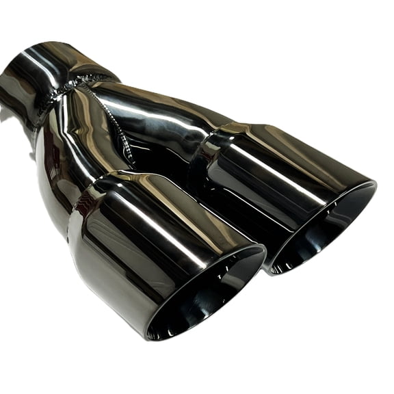 Exhaust Tip 3.00" Inlet Dual 3.00 X 9.50 Long Round Double Wall Matte Black Stainless Wesdon Exhaust Tip