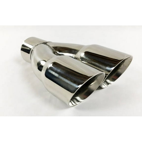Exhaust Tip 3.00" Inlet Dual 3.00 X 9.50 Long Round Double Wall Polished 304 Stainless WDDWRP30095-300-HP-SS Wesdon Exhaust Tip