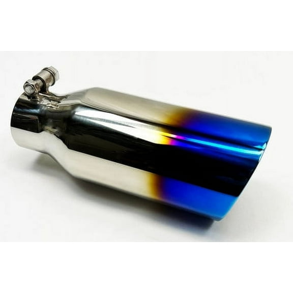 Exhaust Tip 4.00" OD X 10.00" Long 2.50" Bolt On Inlet WDW40010-BOSS-250-BF Double Wall 304 Stainless Blue Flame Wesdon Exhaust Tip