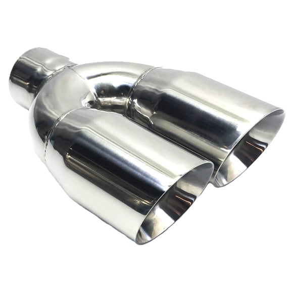 Exhaust Tip Dual  4.00" Dia OD 3.00" Dia ID X 10.00" Long 3.00" Inlet WD7-610-300-SS Slant Double Wall  304 Polished Stainless Steel Wesdon Exhaust Tip