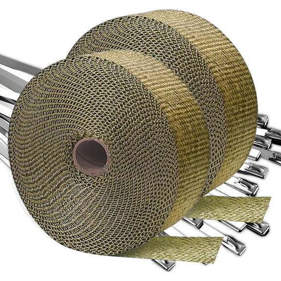 Exhaust Wrap | 2 Rolls Titanium Exhaust Heat Wrap | Header Wrap | Heat Shield Tape with 20 PCS 11.8 Inch Stainless Steel Ties for Motorcycle Car Truck (Titanium, 2 Rolls)