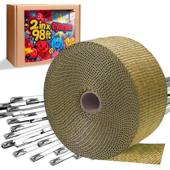 Exhaust Wrap | Titanium Exhaust Heat Wrap | Header Wrap | Heat Shield Tape with 20 PCS 11.8 Inch Stainless Steel Ties for Motorcycle Car Truck (Titanium, 2" x 98')