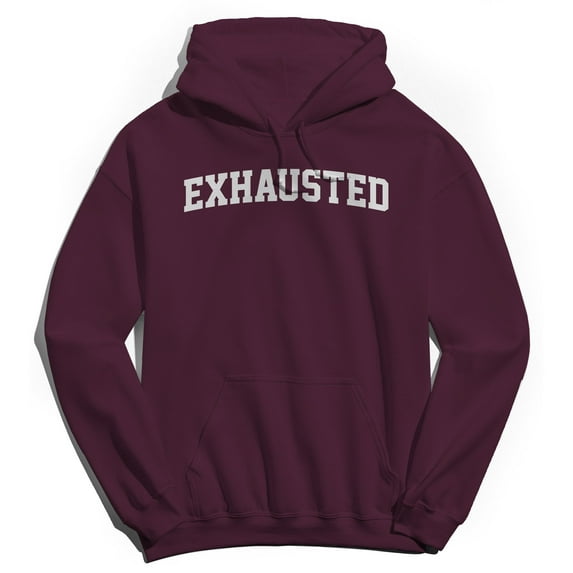 Exhausted Graphic Maroon Men's Cotton Pullover Hoodie