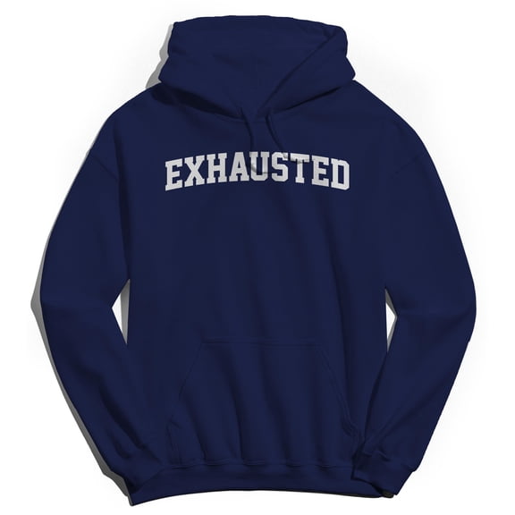Exhausted Graphic Navy Men's Cotton Pullover Hoodie