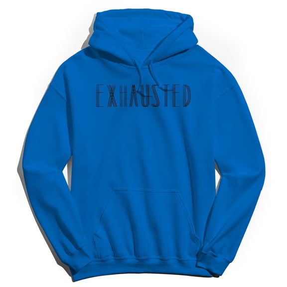 Exhausted Humor Graphic Royal Men's Crewneck Sweatshirt Hoodie