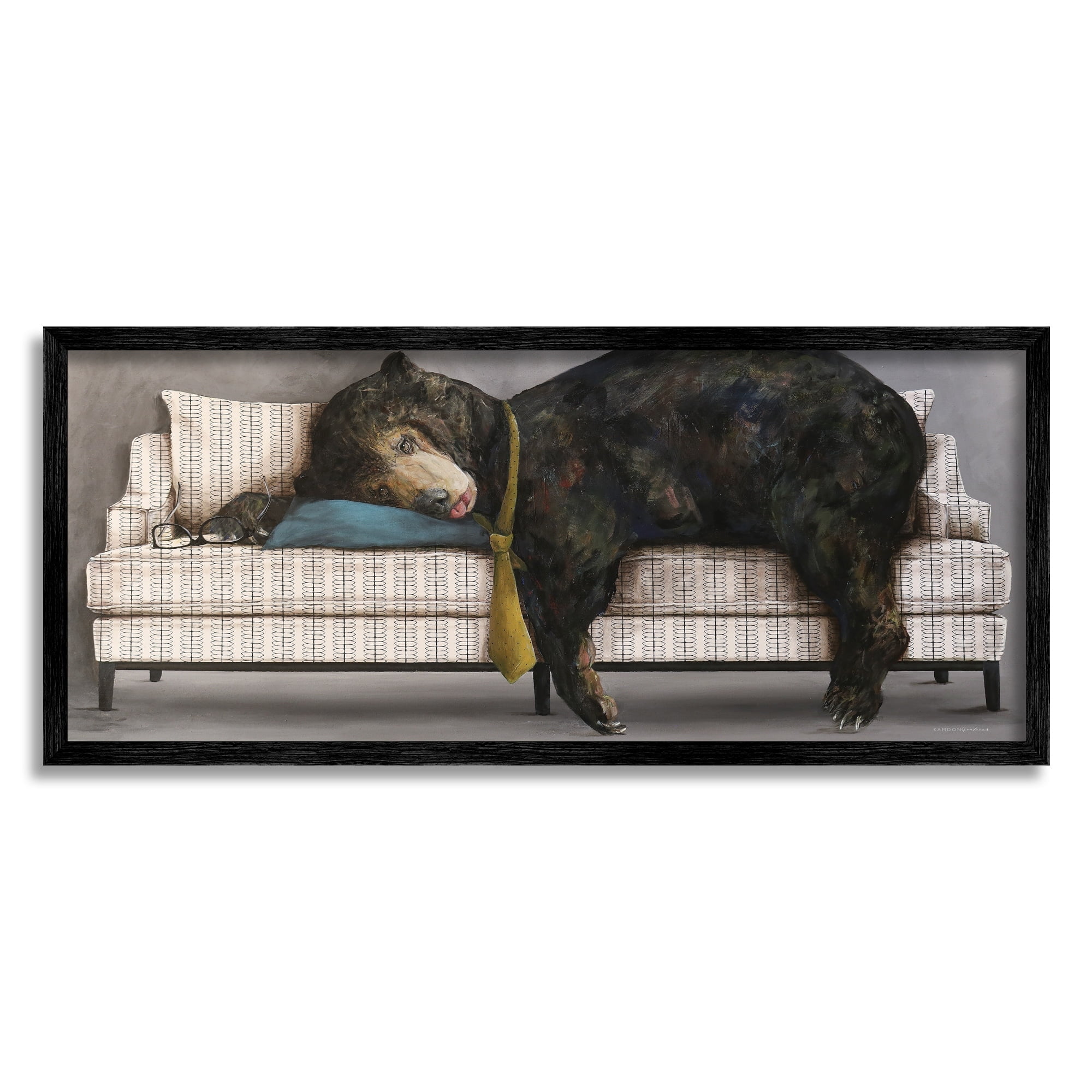 Exhausted Papa Bear Sleeping Business Tie Modern Couch 30 in x 13 in Framed Painting Art Print, by Stupell Home Décor