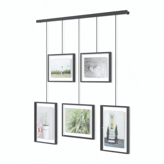 Exhibit Picture Frame Gallery Set Adjustable Wall Collage Displays Five Photos Two 4x6 and Three 5x7 Set of 5 Black