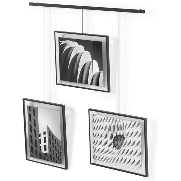 Exhibit Picture Frame Gallery Set, Adjustable Wall Collage Displays Three 8"x10" Photos, Set of 3, Black