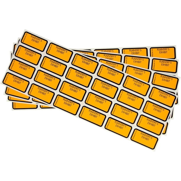Exhibit and Stickers; 1-1/2" x 3/4"; 96 per Package; 40 Titles for Plaintiff, Petitioner, Defendant, Respondent, Blank, etc.; Many Colors (Plaintiff's Exhibit Yellow)