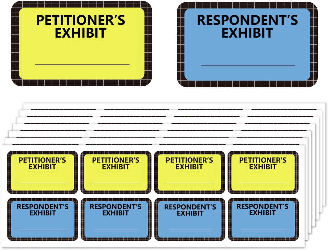 Exhibit Label Ruler Exhibit Stickers,Yellow Petitioner's Exhibit and Blue Respondent's ...