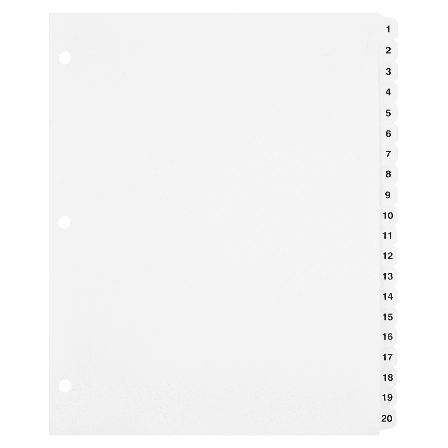 Exhibitindexes® 1-20 Side Tab Dividers 3-Hole Punched, Letter Size ...