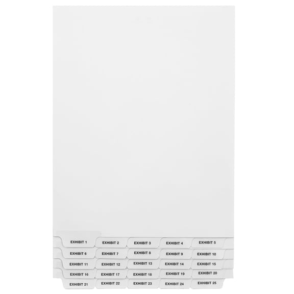Exhibitindexes Bottom Exhibit Dividers - Exhibit 1-25 - AVE Style Bold Tabs - Bottom Collated Exhibit Tabs - Made in The USA Letter Size