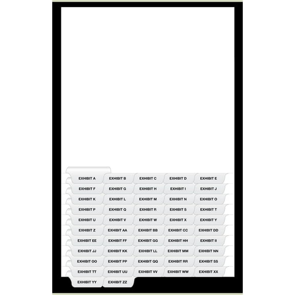 Exhibitindexes Bottom Exhibit Dividers - Exhibit A to ZZ - AVE Style