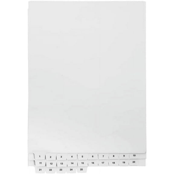 Exhibitindexes Bottom Numbered of Tabs 1-25 - Legal Exhibit Dividers - White Paper Dividers - Individual Bottom Tab Easy to Use 1/10th Cut.