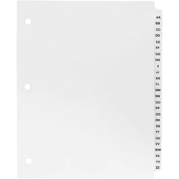 Exhibitindexes Exhibit Dividers AA-ZZ - 3 Hole Punched AVE Style Bold Tabs - Made in The USA Letter Size