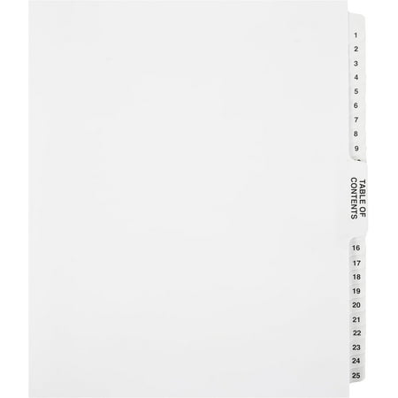Exhibitindexes® Numbered Dividers 1-25 with Table of Contents Bold Tabs