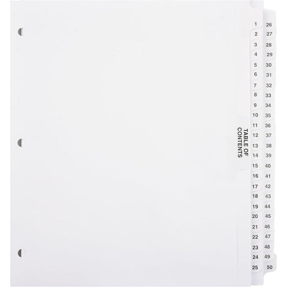 Exhibitindexes Numbered Dividers 1-50 Punched - AVE Style Bold Tabs - Side Collated Exhibit Tabs - Made in The USA | Letter Size - 1-50 - Sets