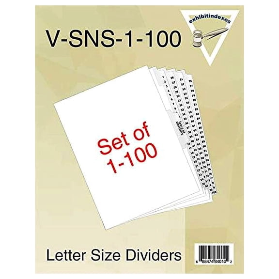 Exhibitindexes® Side Collated Exhibit Tabs 1-100 - AVE Style Bold Tabs - Side Collated Exhibit Tabs Made in The USA | Letter Size - 1-100 - Sets