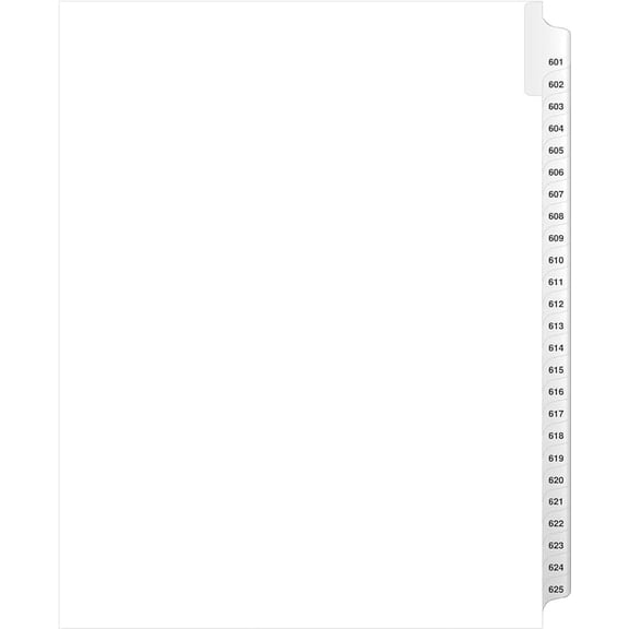 Exhibitindexes Side Collated Exhibit Tabs - Avery Style Side Tab - Available in Convenient Sets - Easily Sort and Label Documents with Side Collated Exhibit Tabs | Letter Size - 601-625 - Sets