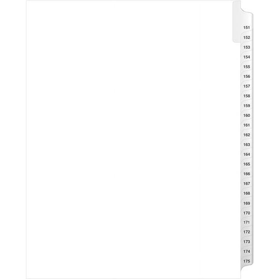 Exhibitindexes Side Collated Exhibit Tabs - Avery Style Side Tab - Available in Convenient Sets - Easily Sort and Label Documents with Side Collated Exhibit Tabs | Letter Size - 151-175 - Sets