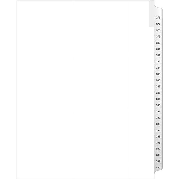 Exhibitindexes Side Collated Exhibit Tabs - Avery Style Side Tab - Available in Convenient Sets - Easily Sort and Label Documents with Side Collated Exhibit Tabs | Letter Size - 376-400 - Sets