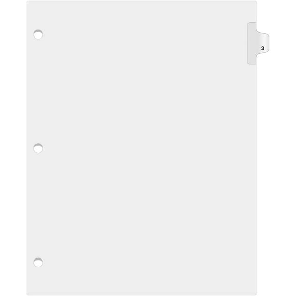 Exhibitindexes® Side Number Tabs - 3 Hole Punched for Standard Ring Binder, AVE Style Bold Font Tabs - Pack of 25