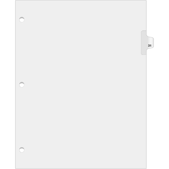 Exhibitindexes® Side Number Tabs - 3 Hole Punched for Standard Ring Binder, AVE Style Bold Font Tabs - Pack of 25