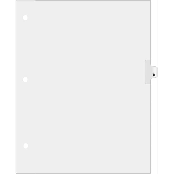 Exhibitindexes® Single Letter Side Tabs - 3 Hole Punched for Standard Ring Binder, AVE Style Bold Font