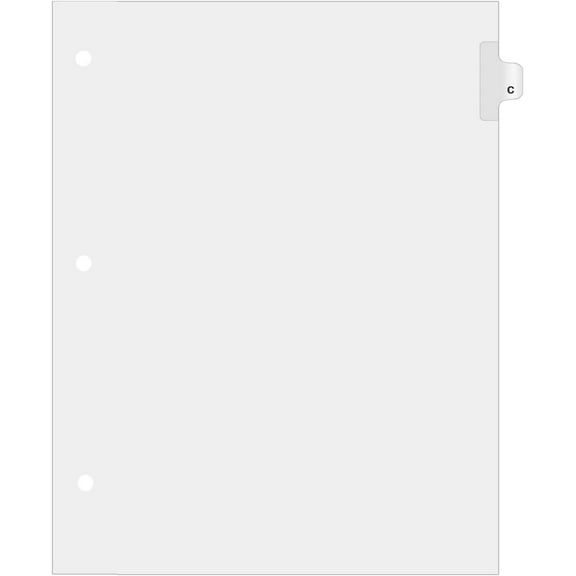 Exhibitindexes® Single Letter Side Tabs - 3 Hole Punched for Standard Ring Binder, AVE Style Bold Font - Pack of 25