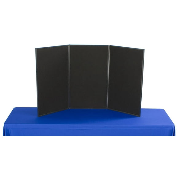 Exhibition Display System, 3 Panels, 54 x 30 - Black Hook & Loop-Receptive Fabric and White, Write-on Dry Erase Board (3PV5430BLK)