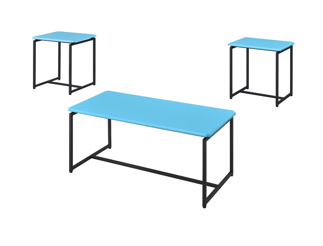 Blue Carbon Fiber and Metal 3-Piece Coffee and End Table Set