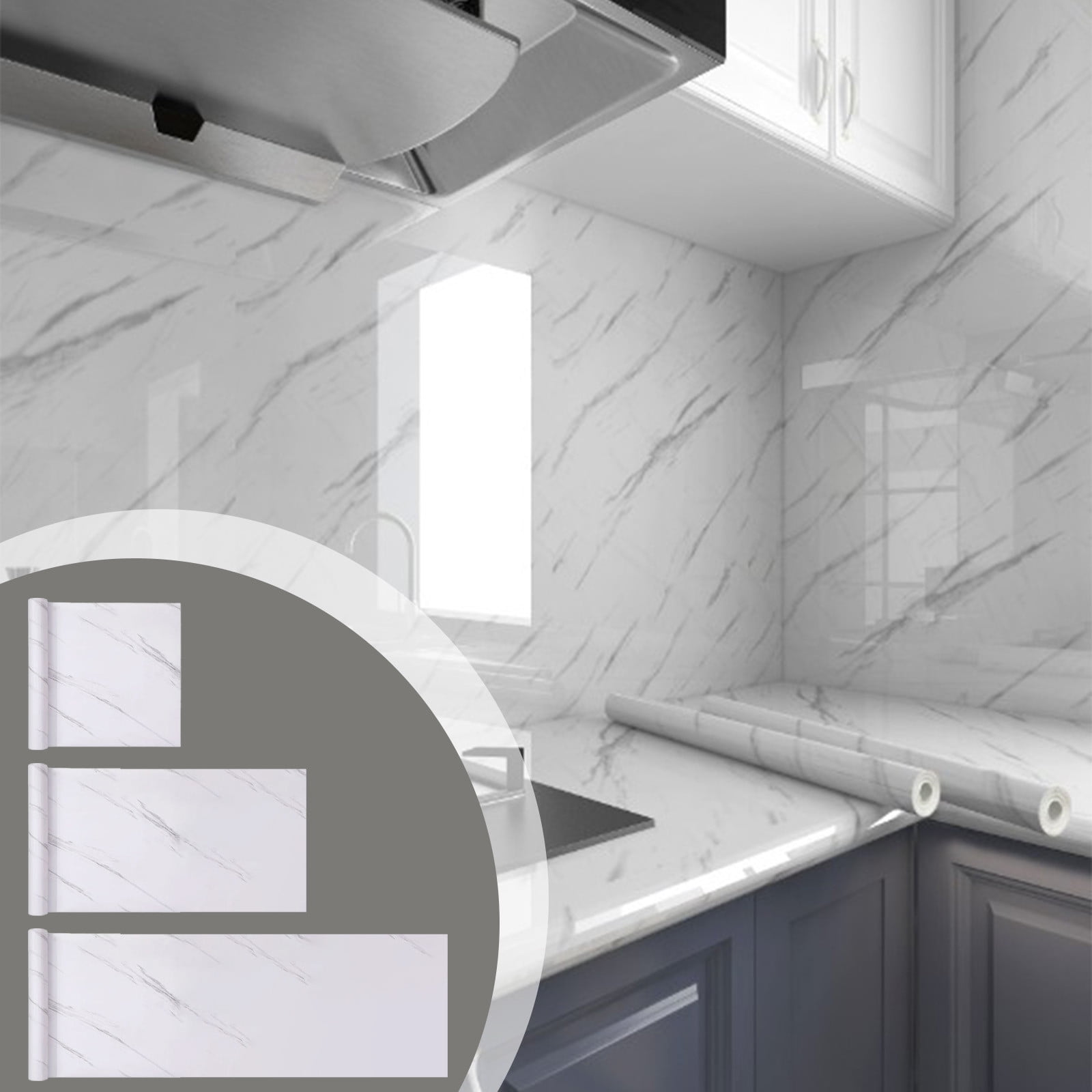 Exhoden 118 78 40in Three Sizes White Marbled Paper Countertop Rainproof Wallpaper Peel And Stick Wallpaper Roll Self Adhesive Removable For Kitchen Cabin，Kitchen Tools And Gadgets Clearance