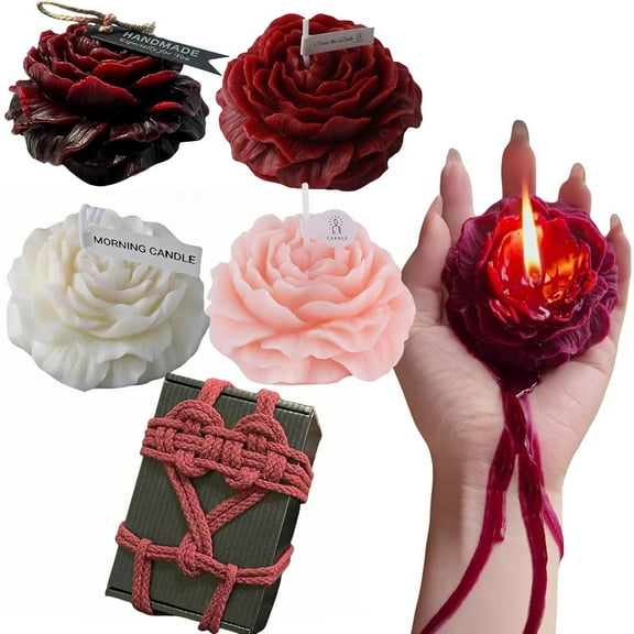 Exhoden 4 Pcs Low Temperature Candles,Wine Red Rose Flower Shaped Scented Candles,Adult Low Heat Body Safe Candles Wax Play,Massage Candles For Wax Play,For Couples Date Night