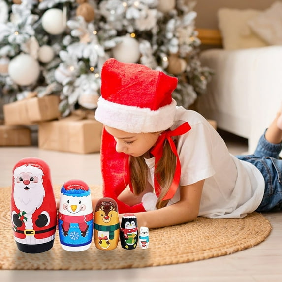 Exhoden Christmas Nesting Dolls, Beautiful Handmade Wooden Russian Nesting Dolls, Santa Claus Matryoshka Dolls Gifts for Christmas and Birthday,Traditional Wooden Russian Nesting Dolls Decoration