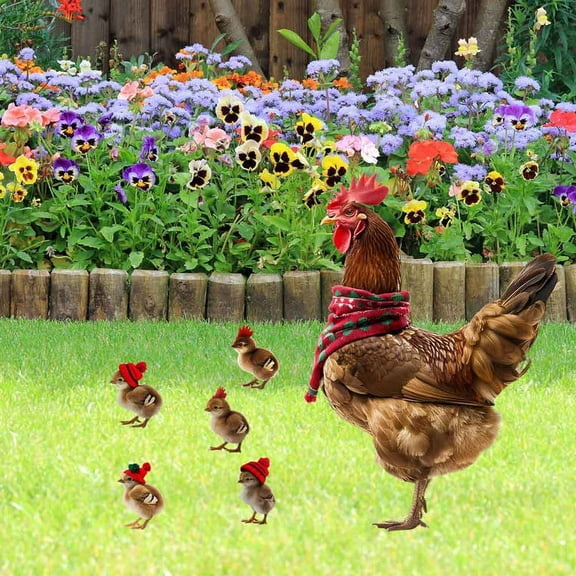 Exhoden Christmas Rooster Chicken Yard Signs,Metal Chicken Yard Art,Tree Insert Metal Christmas Chicken Ground Plug Iron Garden Christmas Outdoor Decoration