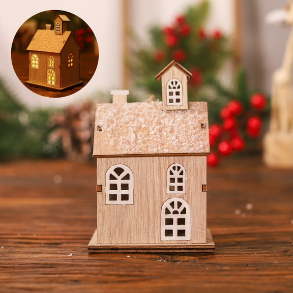 Exhoden Christmas Village House Decorations LED Luminous Wooden Christmas Decor,Christmas Decorations LED Luminescent Small House With Small Wooden House Christmas Tree Pendant