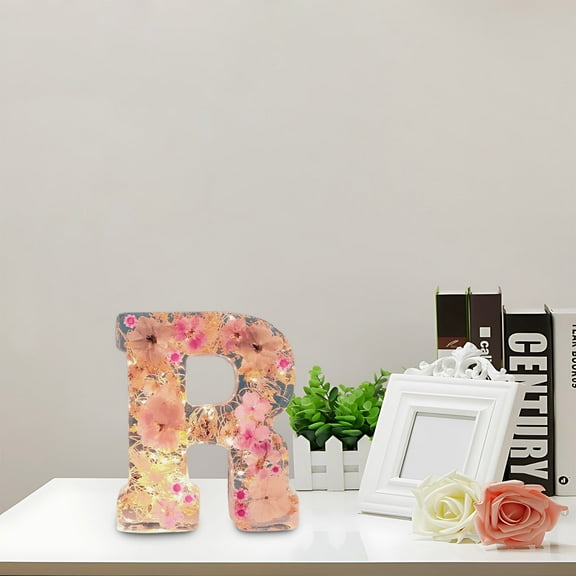 Exhoden Floral 26 Letters Resin Night Light, Dried Flower Letters Night Light, Pressed Flower Letters With Led Light,Flower Night Light Letter Resin Home Decoration Gift, Personalized For Mother