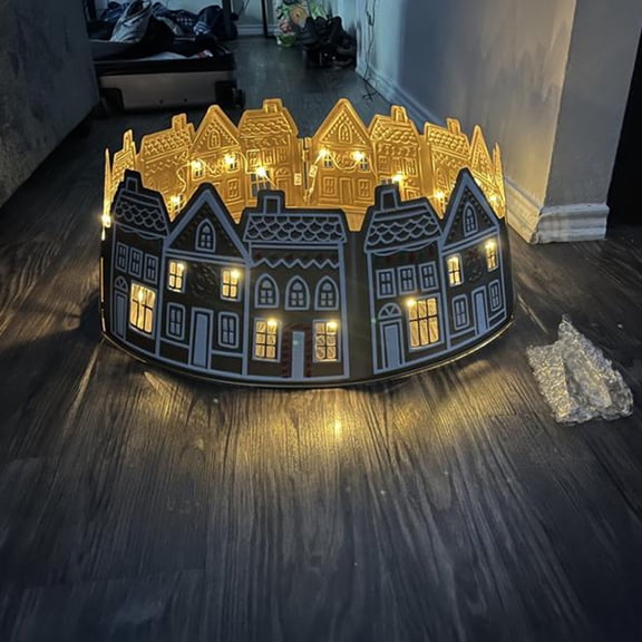 Exhoden Gingerbread House Christmas Tree Collar LED Christmas Tree Collar Suitable for Gingerbread House Christmas Tree Skirt LED，Christmas Decoration，Christmas Tree Collar Diameter 72CM/28IN