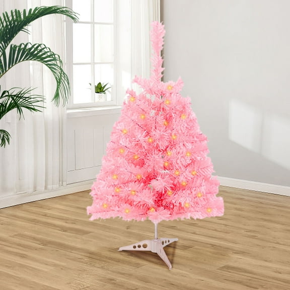 Exhoden Pink Christmas Tree,Choice Products Pre-Lit Christmas Tree,Pink Artificial Mini Tree For Kids, Apartments, Christmas Tree With Twinkling Led Lights - Pink,My First Christmas Tree